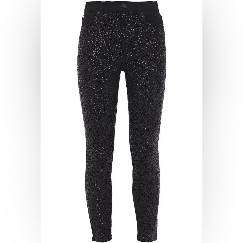 Alice + Olivia Sequin Embellished High Rise Black Skinny Jeans